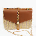 Woven Straw Crossbody Envelope Bag w/ Chain Tassel Accent