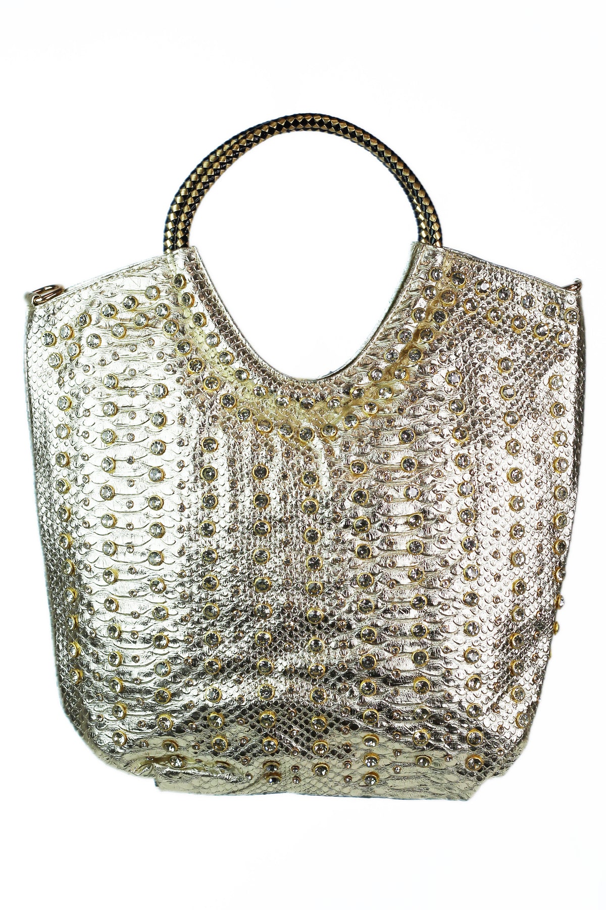 Large Faux Snake U Top Purse w/ Front Multi Stone Lines