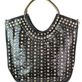 Large Faux Snake U Top Purse w/ Front Multi Stone Lines