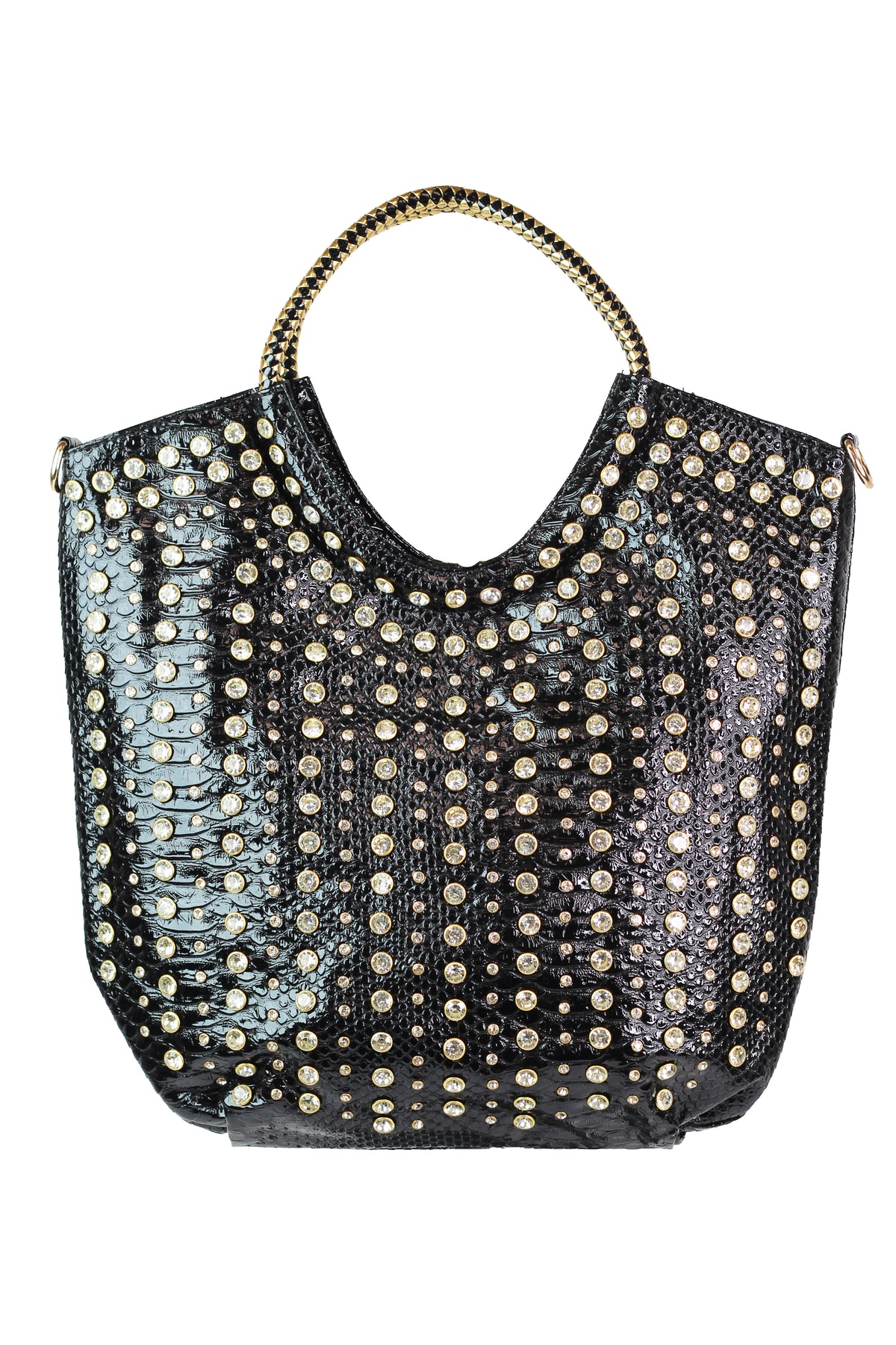 Large Faux Snake U Top Purse w/ Front Multi Stone Lines