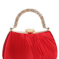 Pleated Satin Clutch w/ Rhinestone Handle & Closure