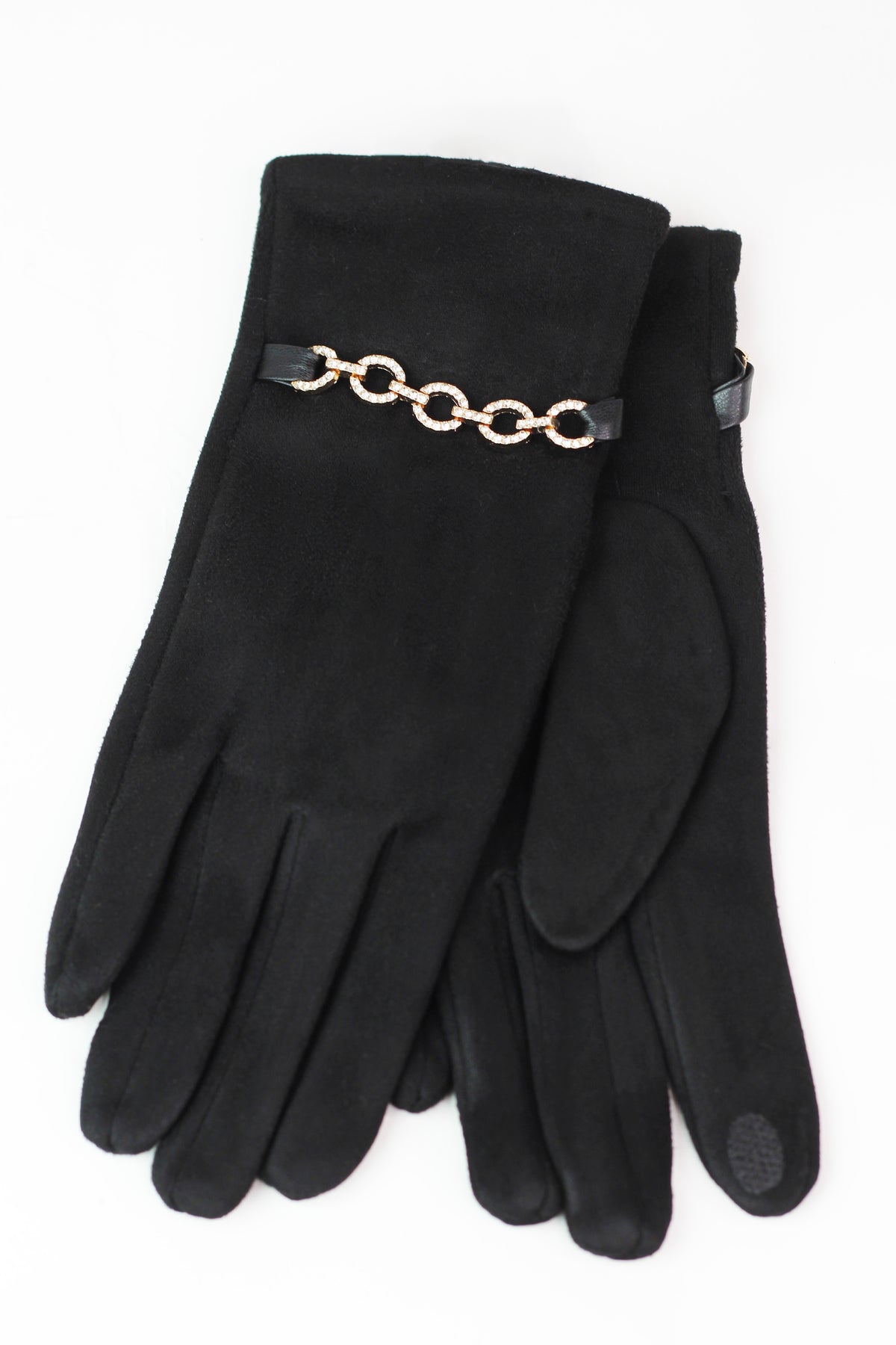 Rhinestone Chain Trimmed Gloves