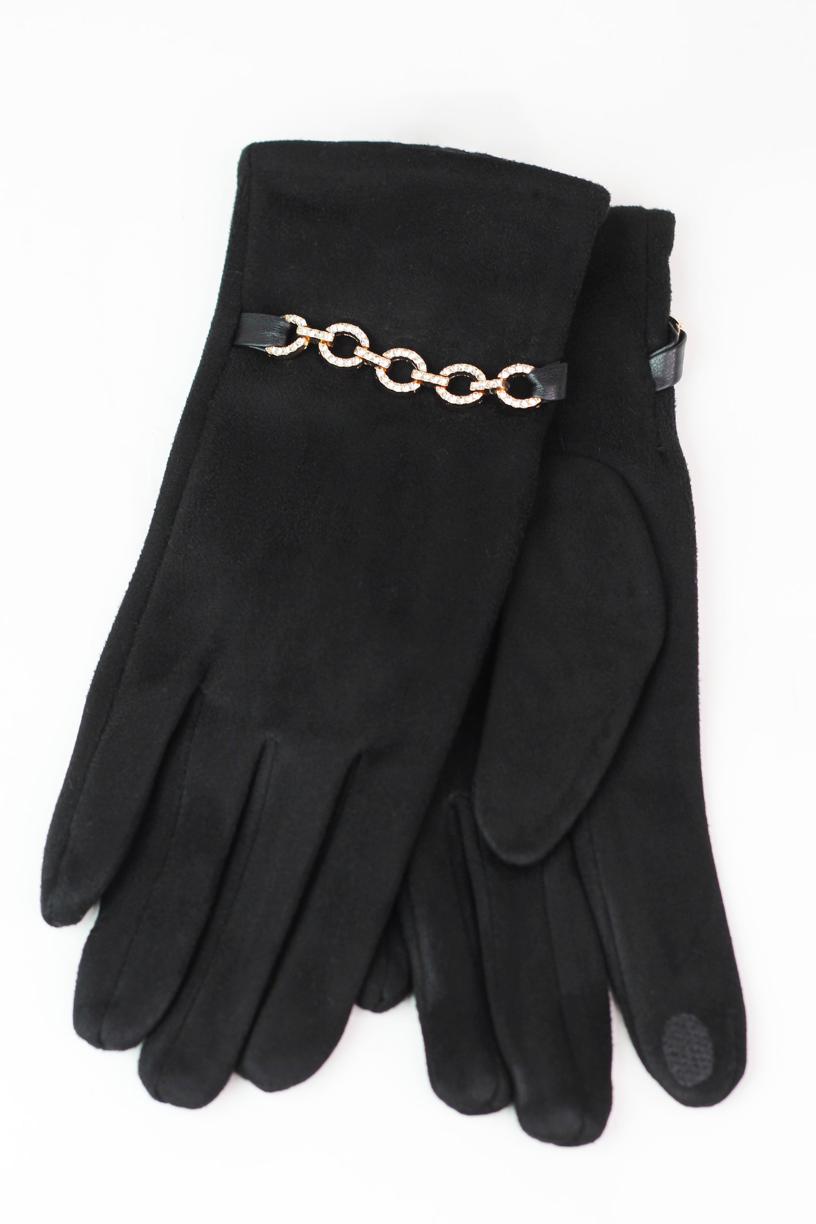 Rhinestone Chain Trimmed Gloves
