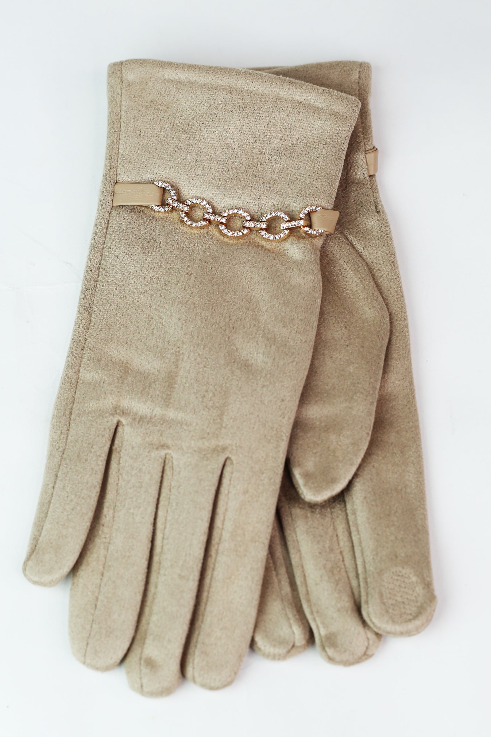 Rhinestone Chain Trimmed Gloves