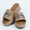 Raffia Wedge Slides W/ Rhinestone Embellishment (SALE)