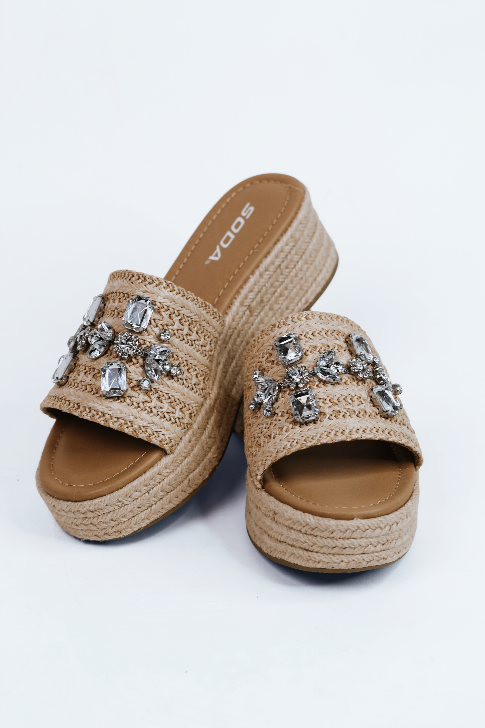 Raffia Wedge Slides W/ Rhinestone Embellishment (SALE)