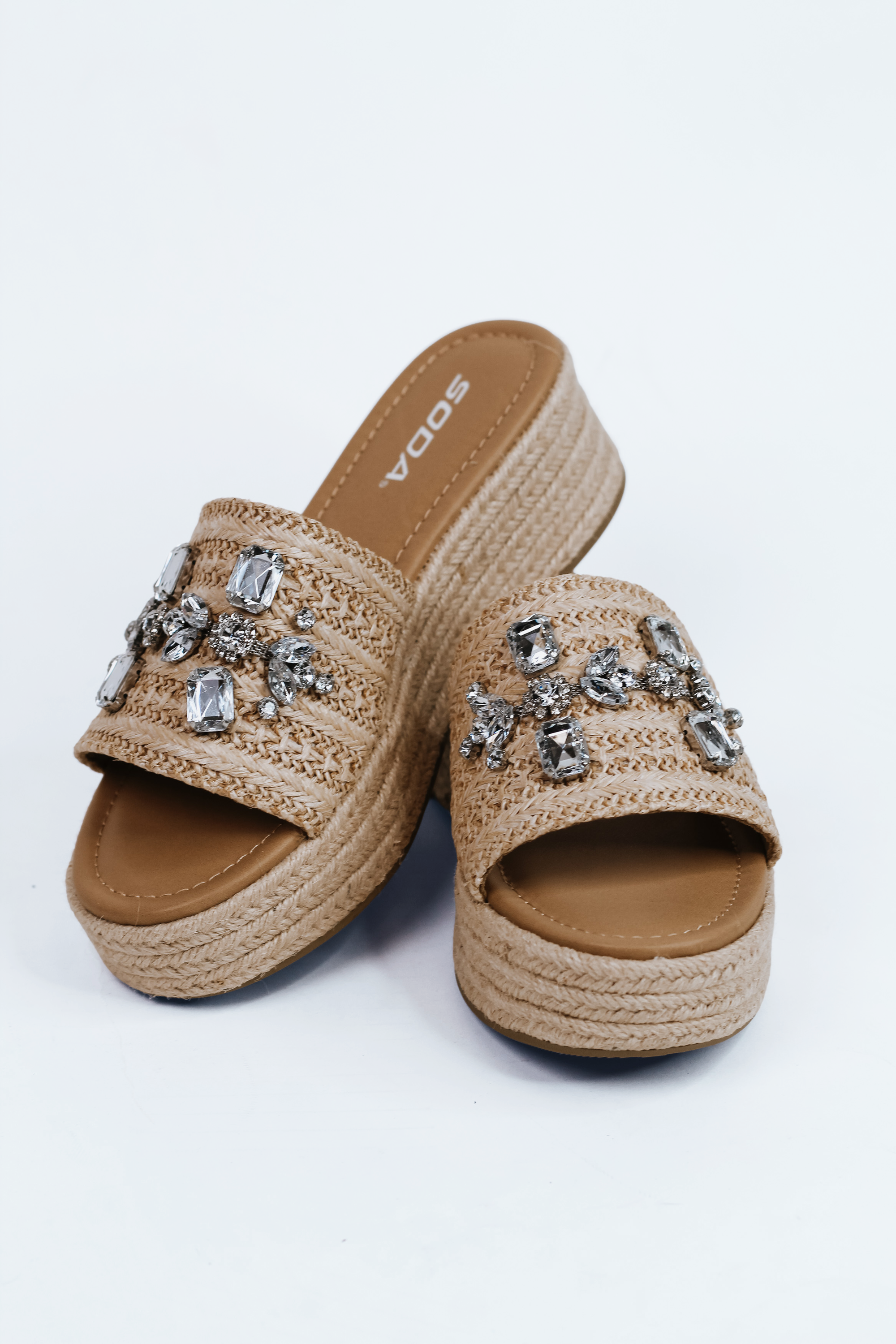 Raffia Wedge Slides W/ Rhinestone Embellishment (SALE)