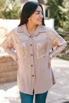 Sequin Sleeve Button Up Top