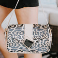 Leopard Print Vinyl Purse w/ Shoulder Strap & Square Magnetic Flap Closure