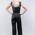 Stretchy Faux Leather Surplice Jumpsuit w/ Belt (SALE)