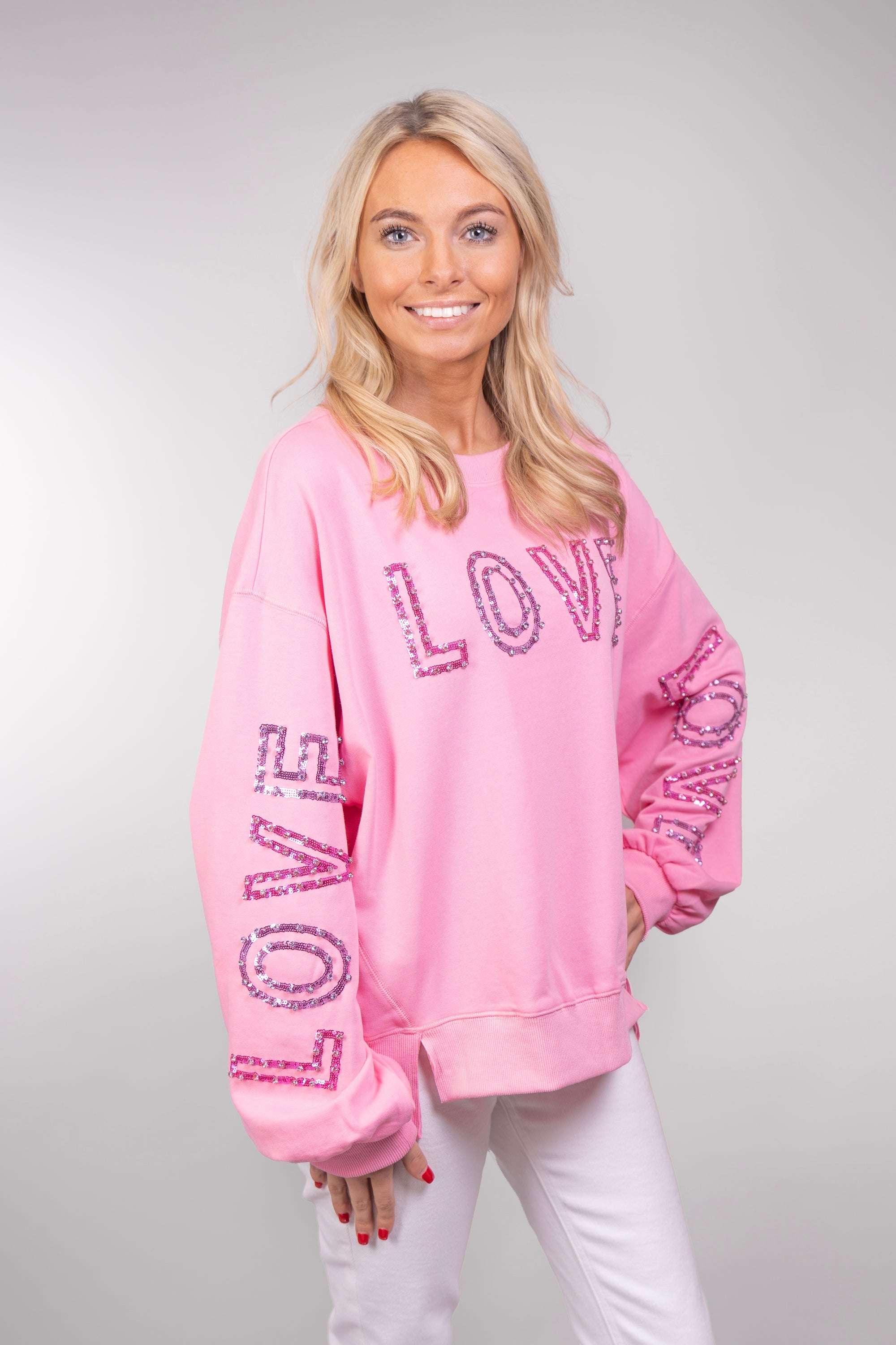 Love Sweatshirt Embellished in Sequins & Rhinestones