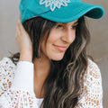 Rhinestone Flower Ponytail Baseball Hat