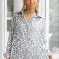 Metallic Leopard Print Button Up Top