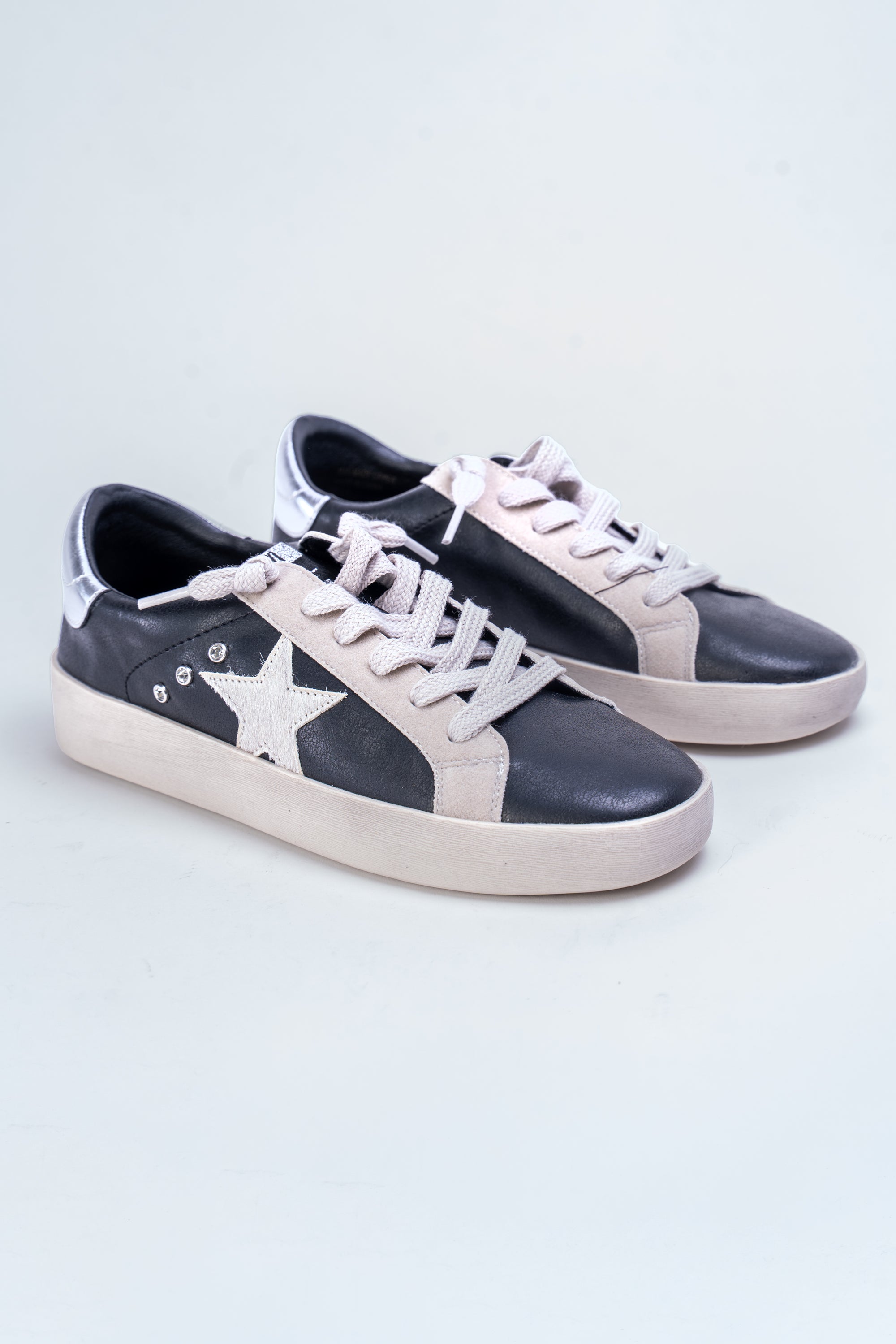 Faux Leather & Suede Distressed Sneakers w/ Side Star