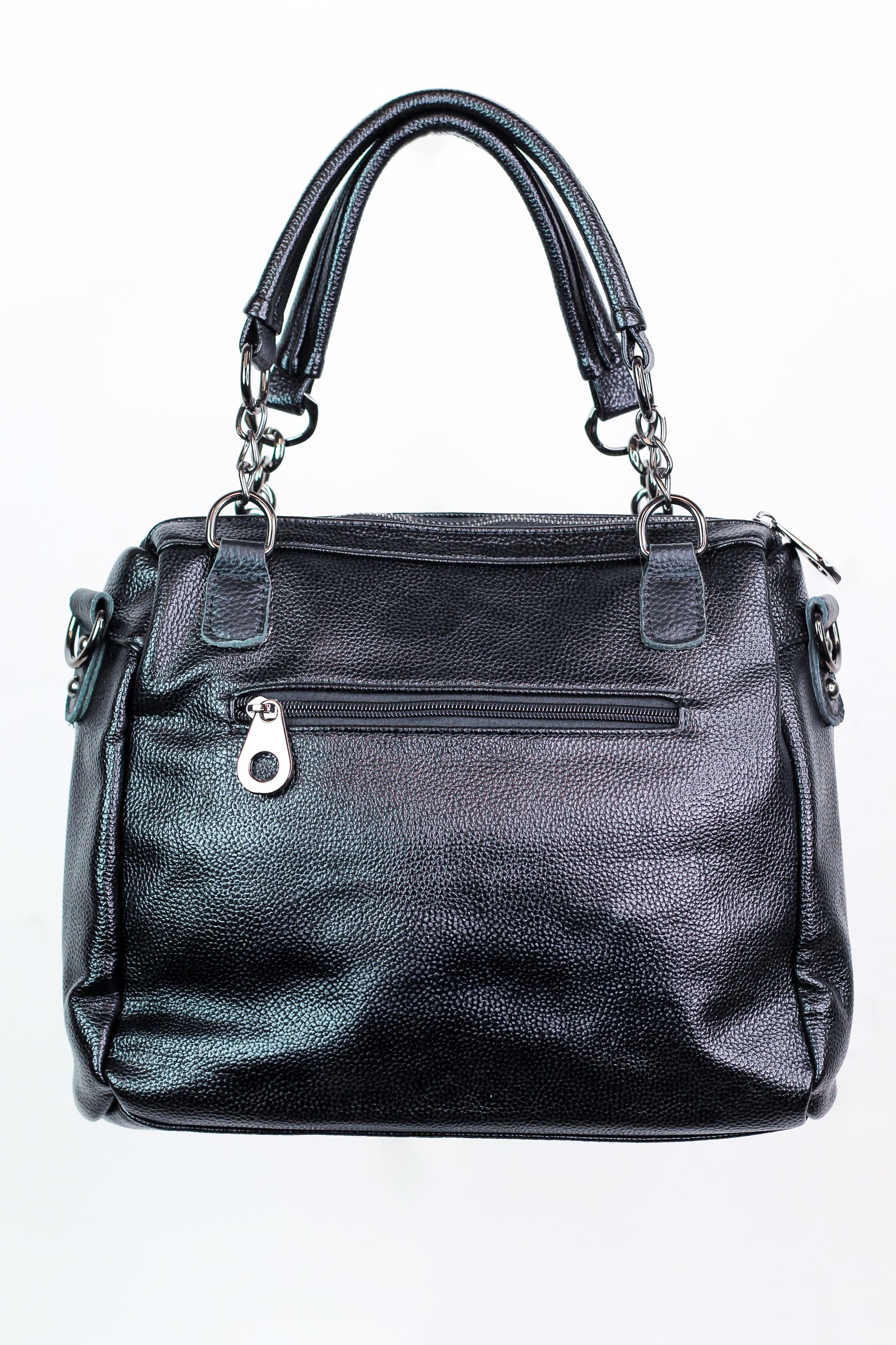 Vinyl Purse w/ Rhinestone Trimmed Flap and Handle Chains