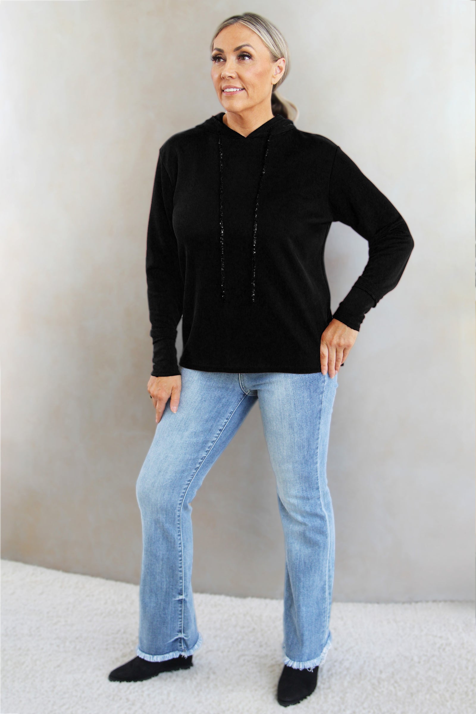 Scuba Knit Hoodie w/ Sequin String