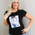 "Lady in Top & Jeans" Rhinestone & Pearl Statement Tee