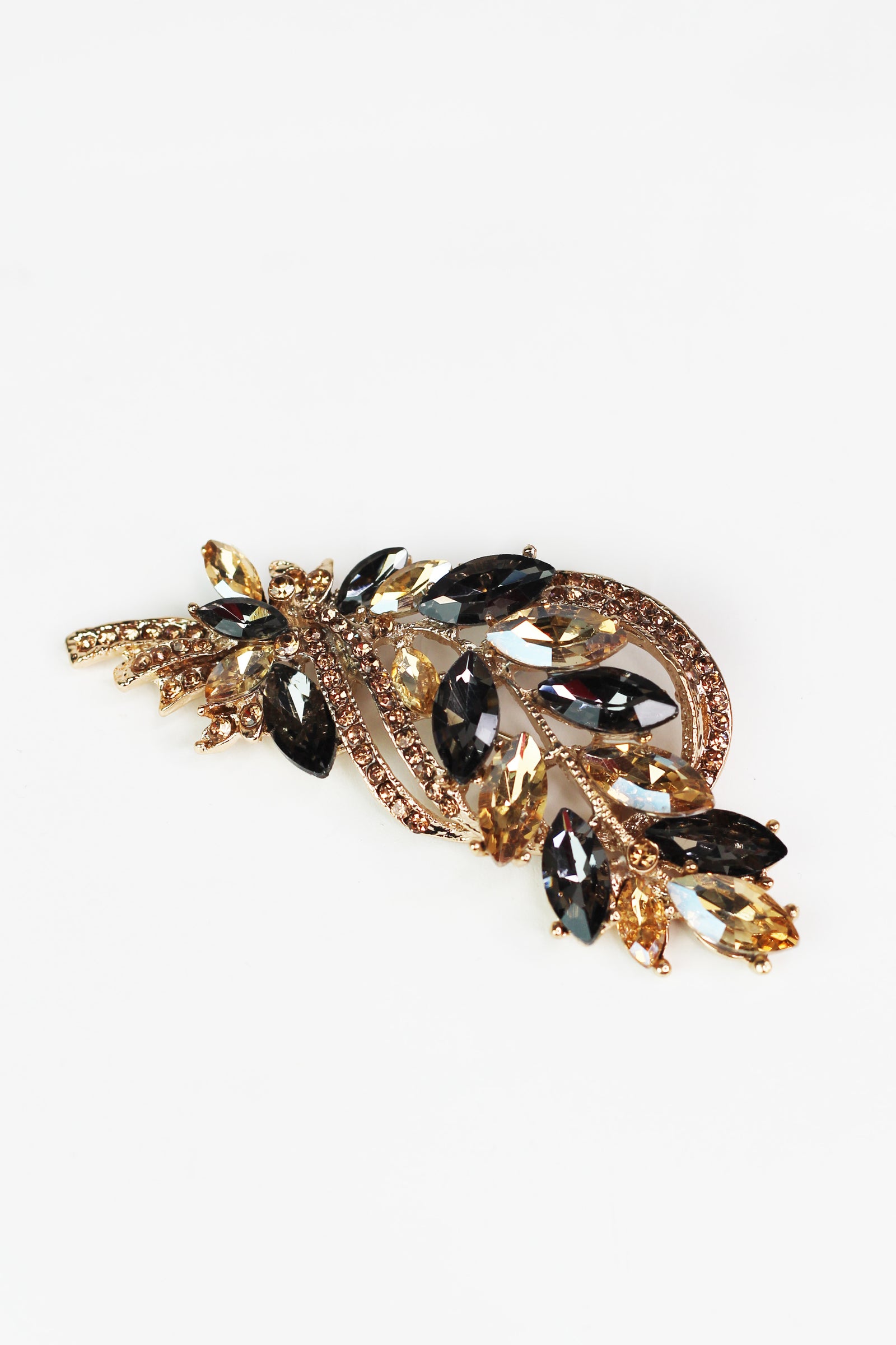 Arched Marquis Vine & Rhinestone Swirls Brooch
