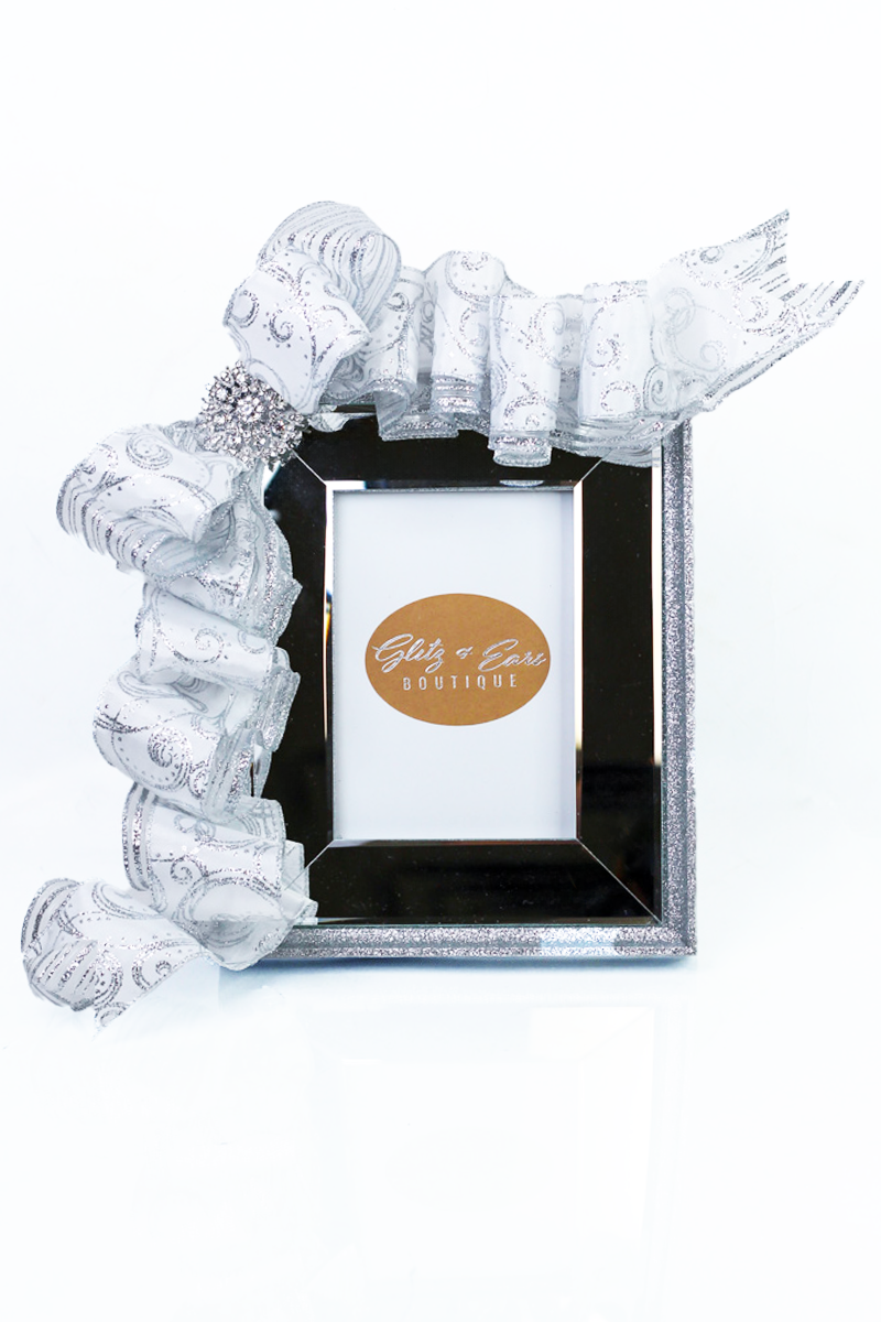 Glitter Mirror & Ribbon Embellished Inset Picture Frame