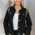 Rhinestone Studded Shoulder Denim Jacket