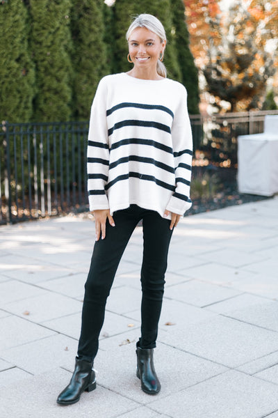 Striped Cross Back Strap Sweater