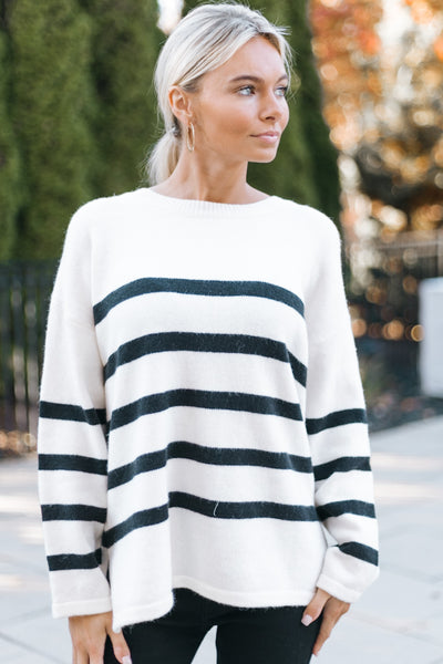 Striped Cross Back Strap Sweater