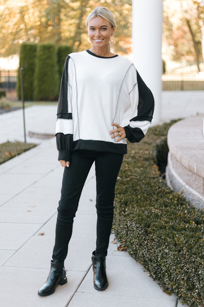 Contrast Sequin Back Long Sleeve Top