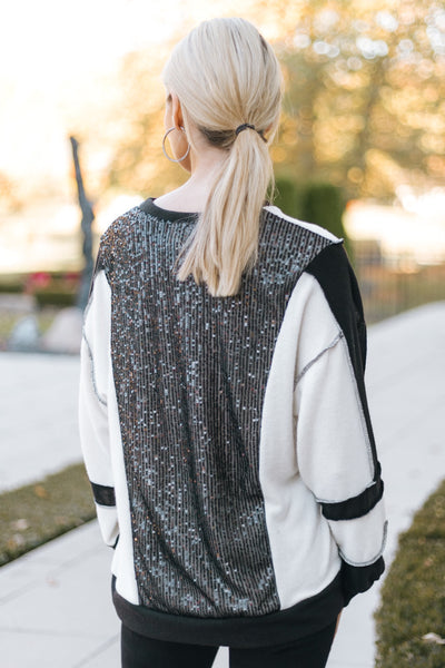 Contrast Sequin Back Long Sleeve Top