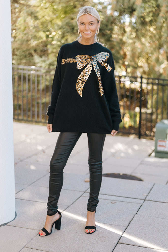 Leopard Sequin Bow Sweater