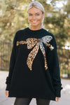 Leopard Sequin Bow Sweater