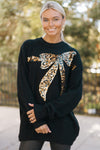 Leopard Sequin Bow Sweater