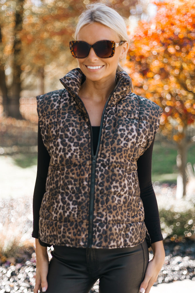 Leopard puffer vest best sale