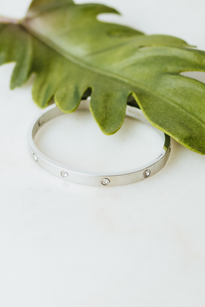Medium Metal Bangle w/ Spaced Rhinestone Accents