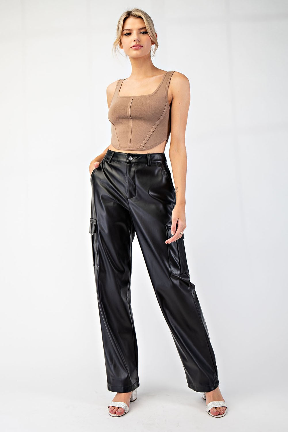 Faux Leather Cargo Pants