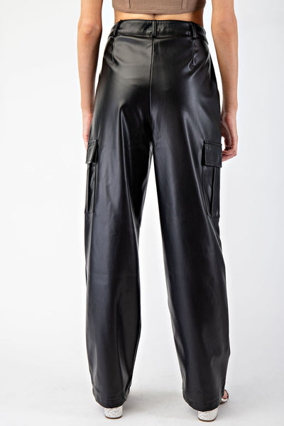 Faux Leather Cargo Pants