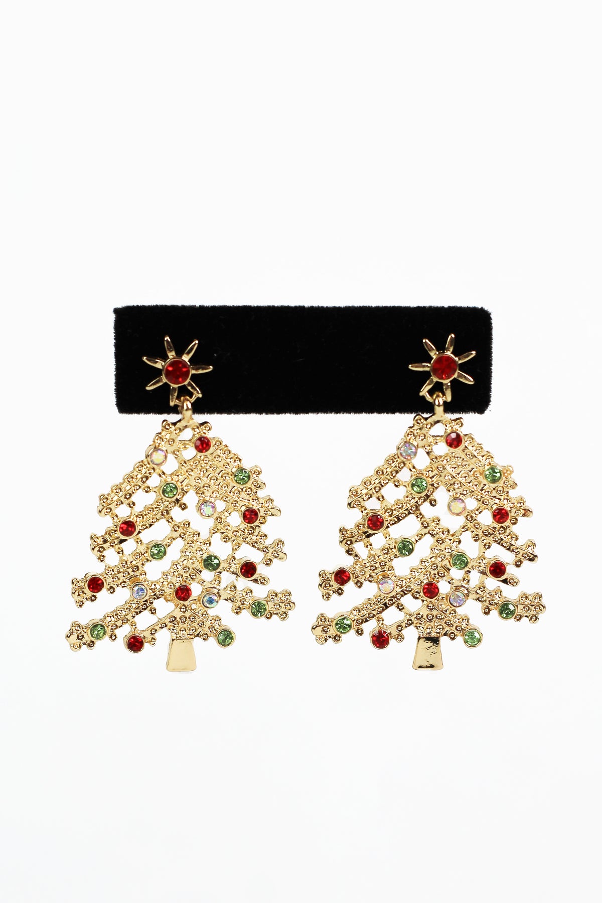 Christmas Tree Earrings w/ Rhinestone Accents