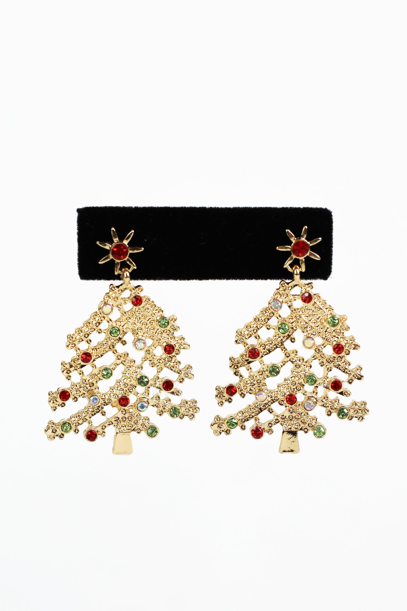 Christmas Tree Earrings w/ Rhinestone Accents