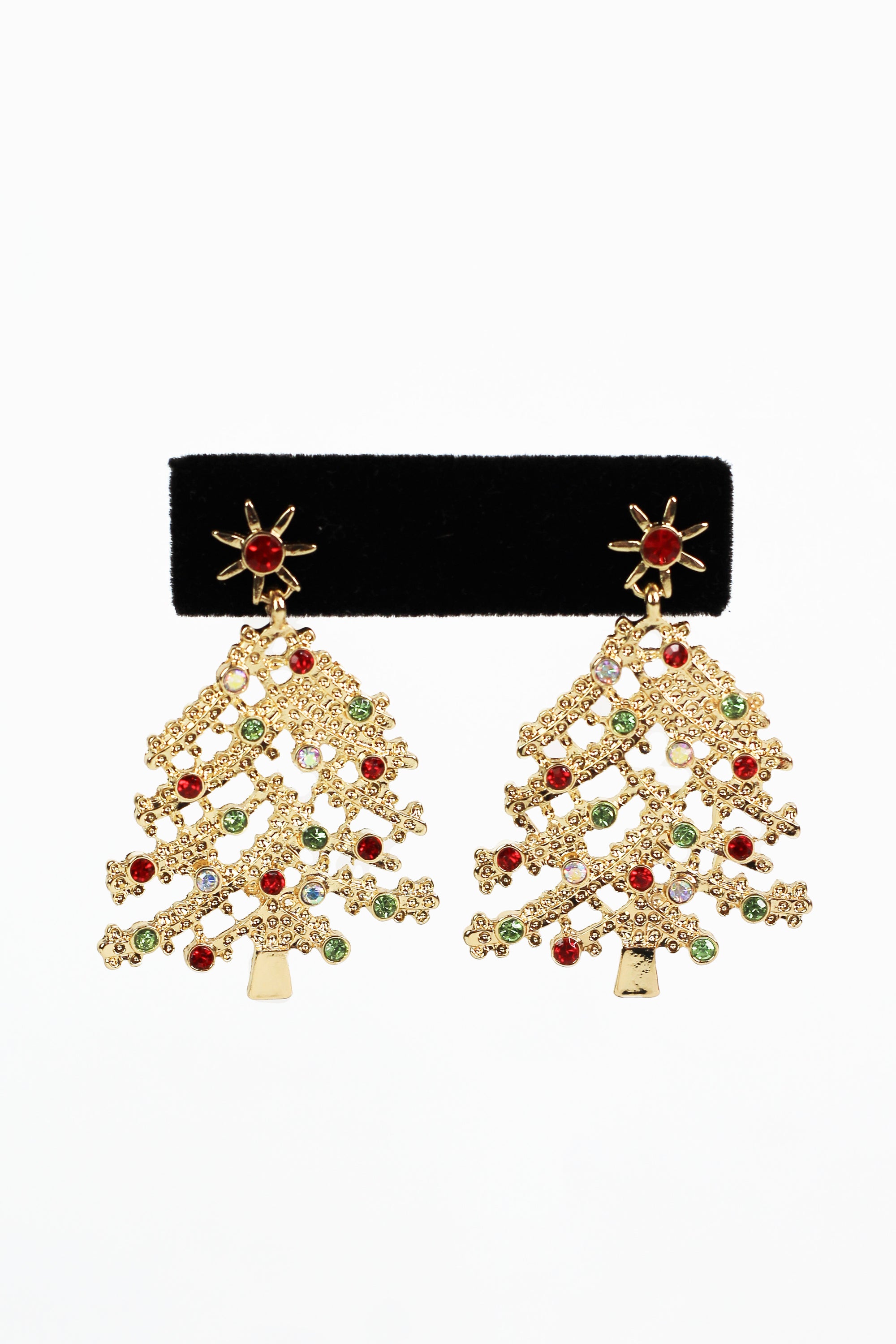 Christmas Tree Earrings w/ Rhinestone Accents