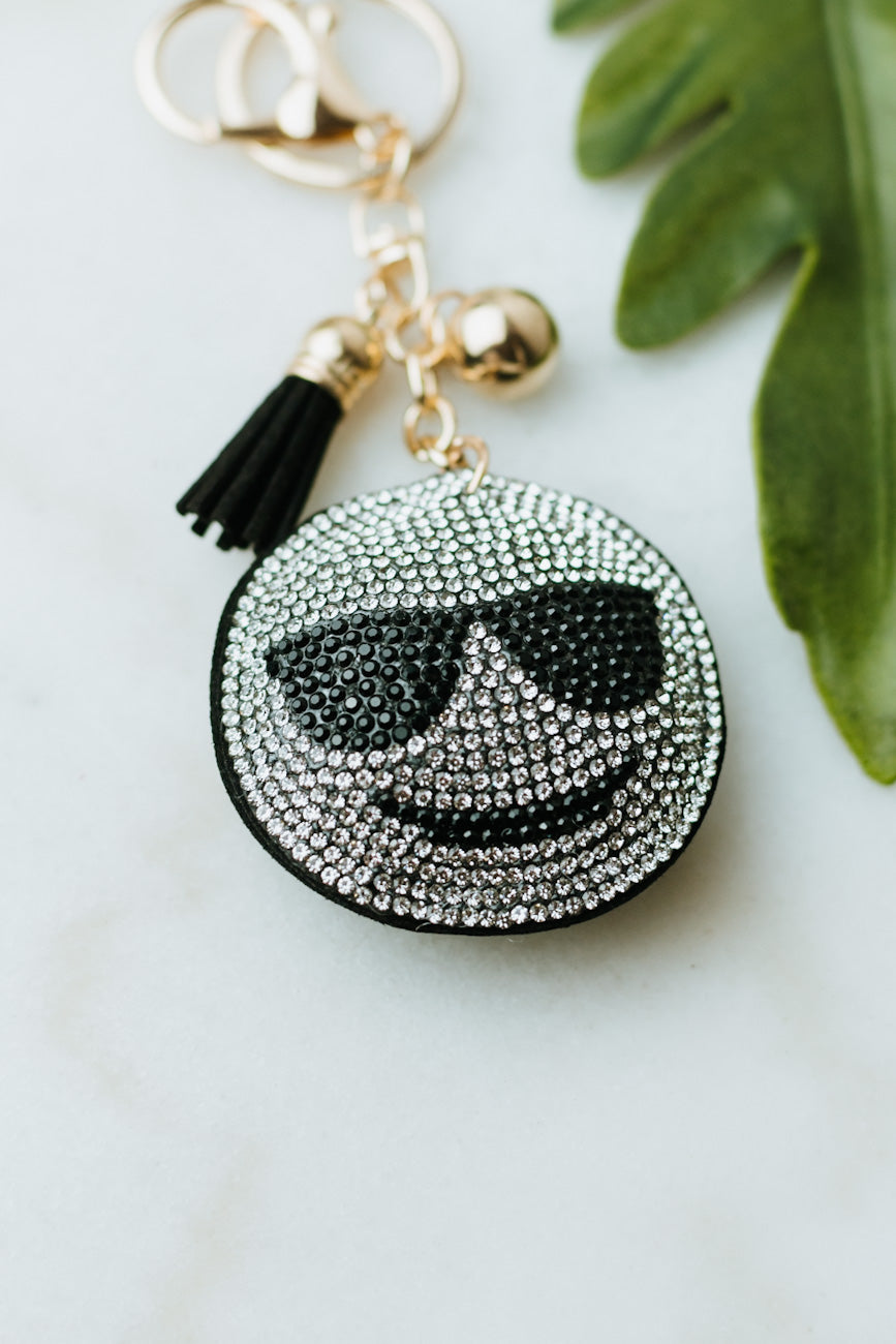 Rhinestone Face With Sunglasses Keychain - Glitz & Ears Boutique
