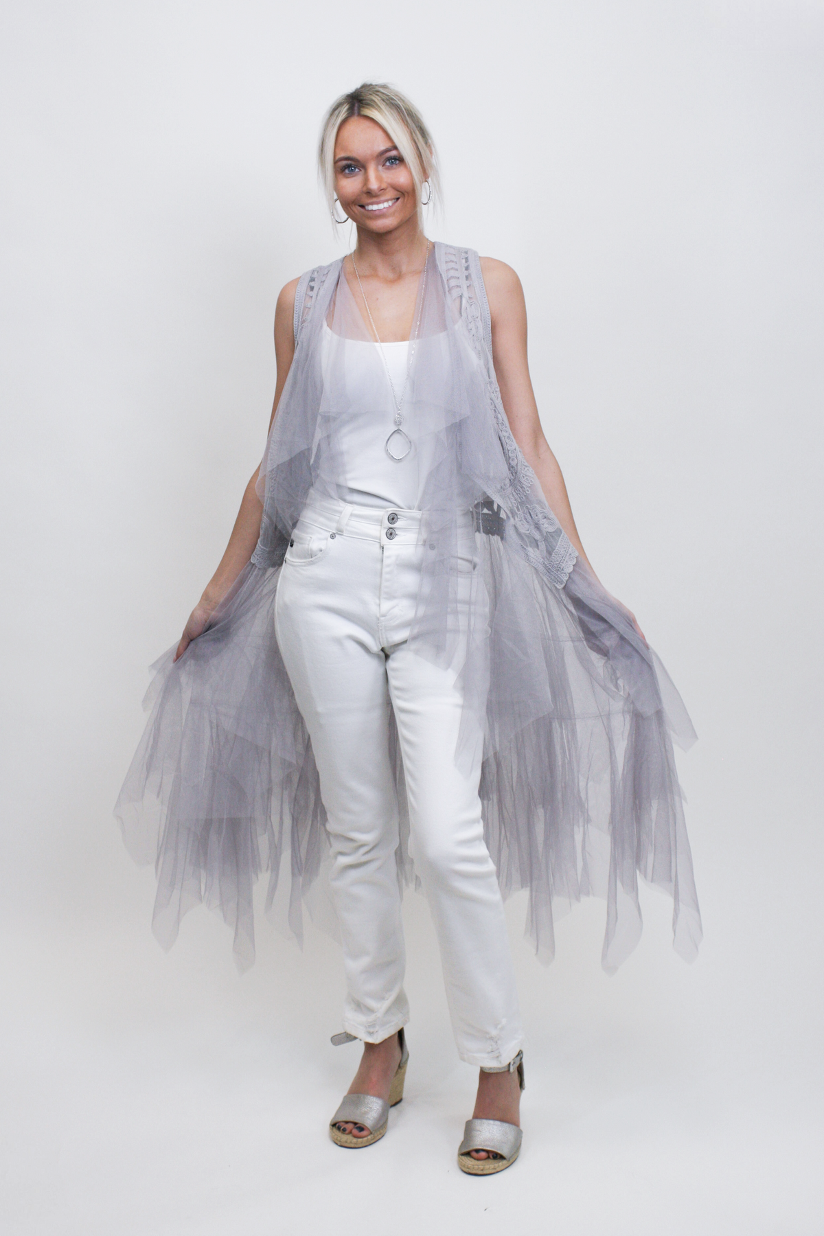 Tulle & Embroidered Layered Vest