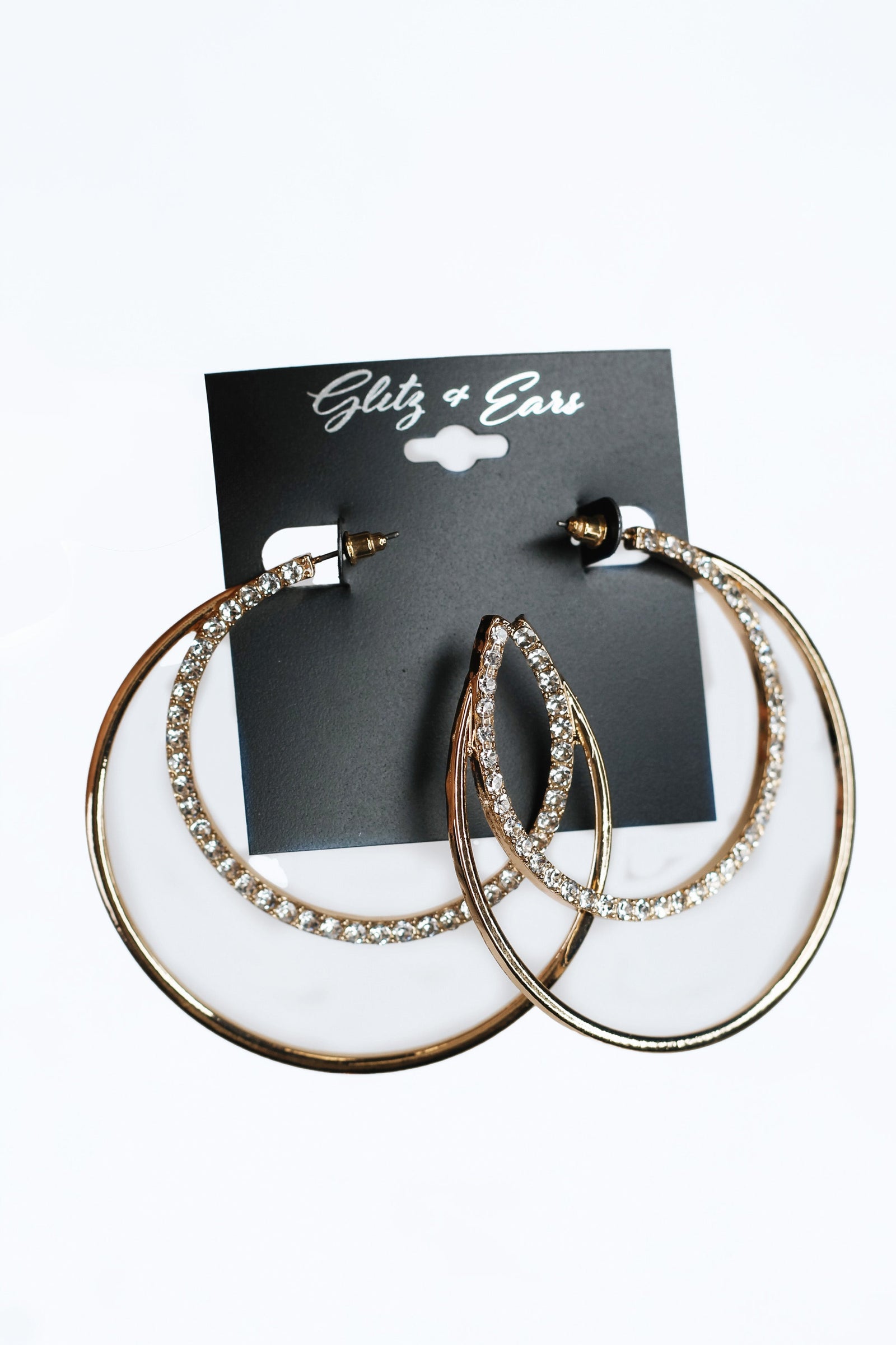 XL Rhinestone Circle in Metal Circle Open Hoop Earrings