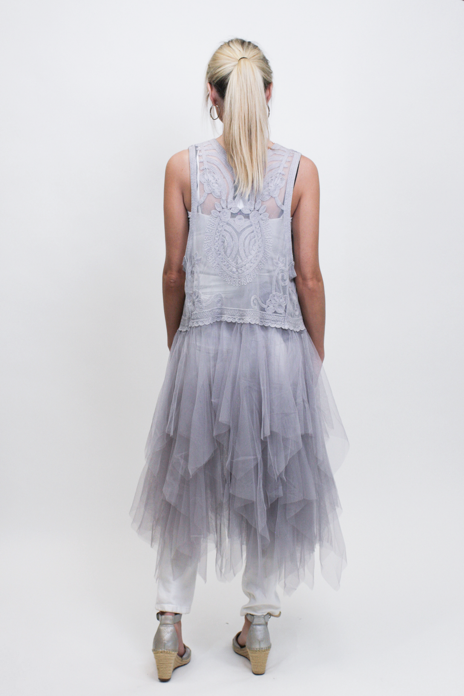 Tulle & Embroidered Layered Vest