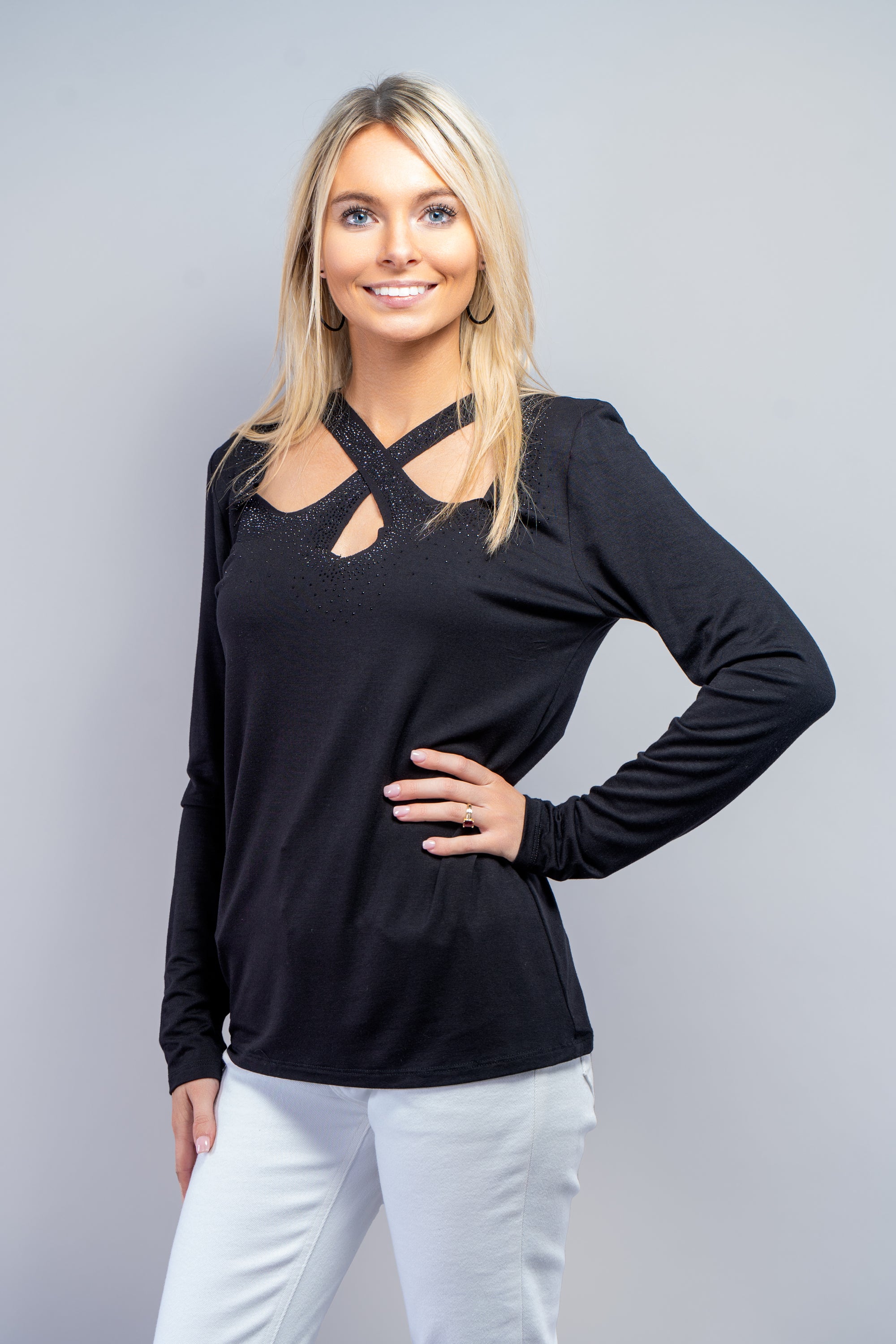 X Front Scatter Stone Long Sleeve Top