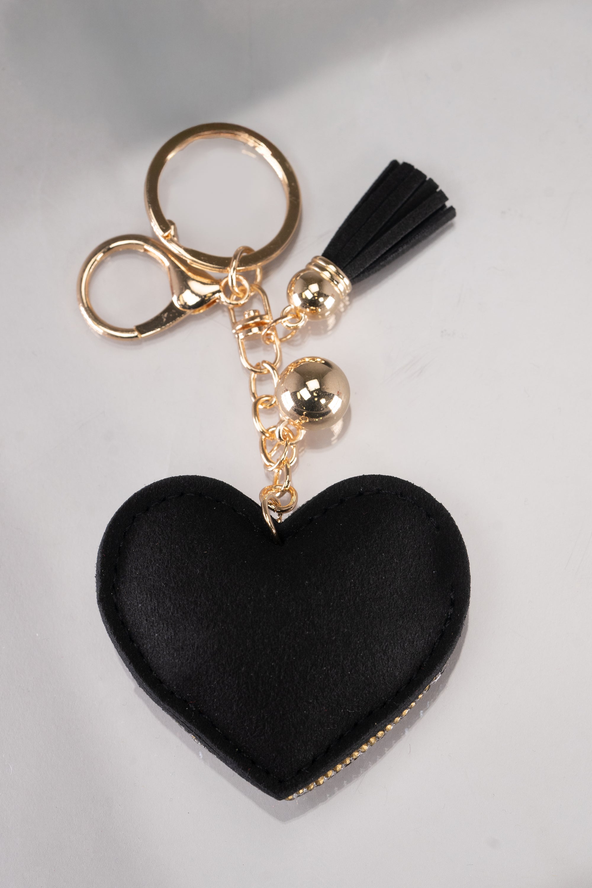 Rhinestone Blessed Puffy Heart Tassel Keychain