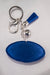 A royal blue rhinestone football keychain with matching royal blue tassel and silver hardware. 