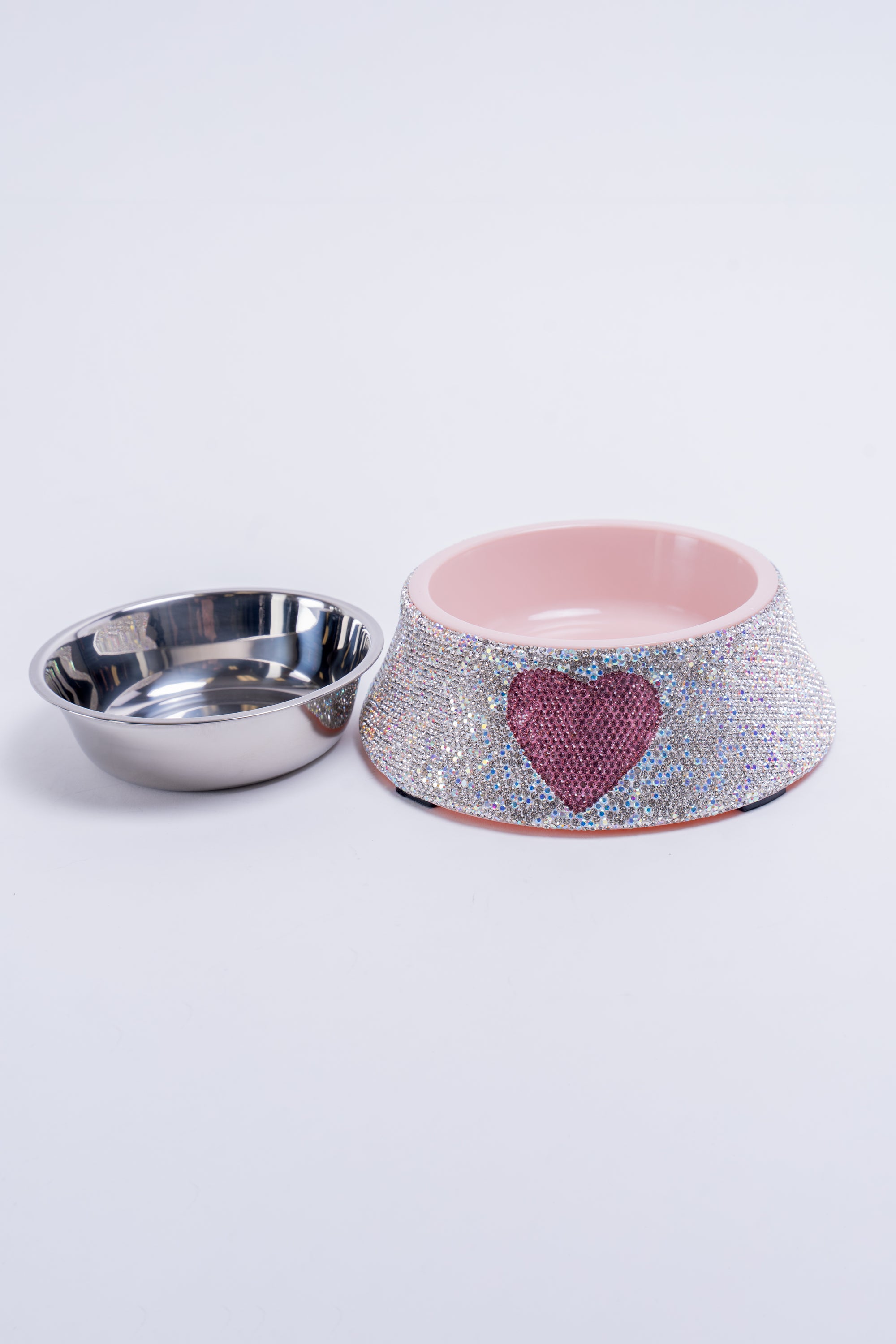 All Rhinestone Heart Middle Dog Bowl