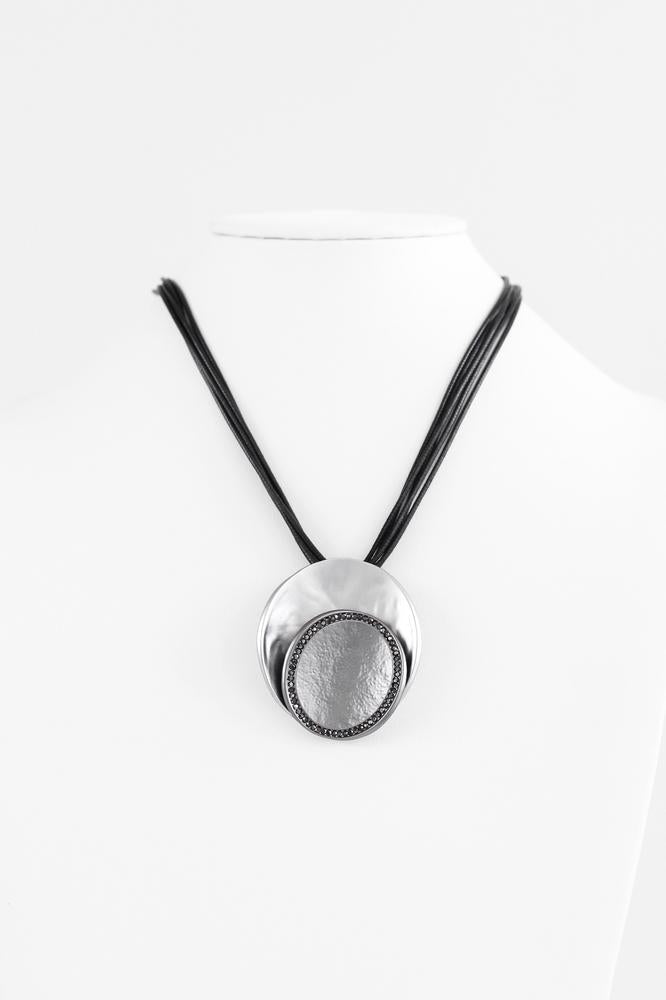 Two Hammer Plates Rhinestone Trim Necklace