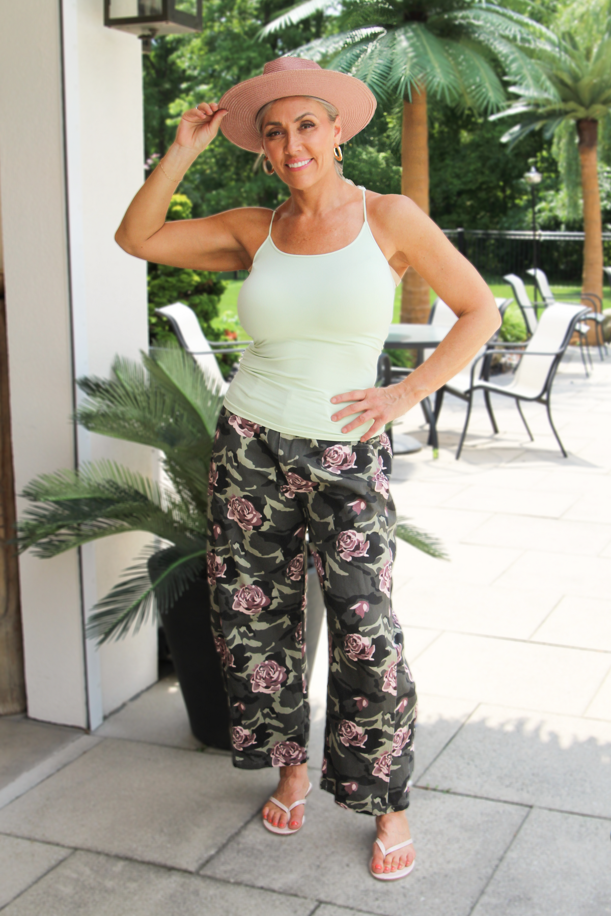 Floral Camo Print Barrel Pants