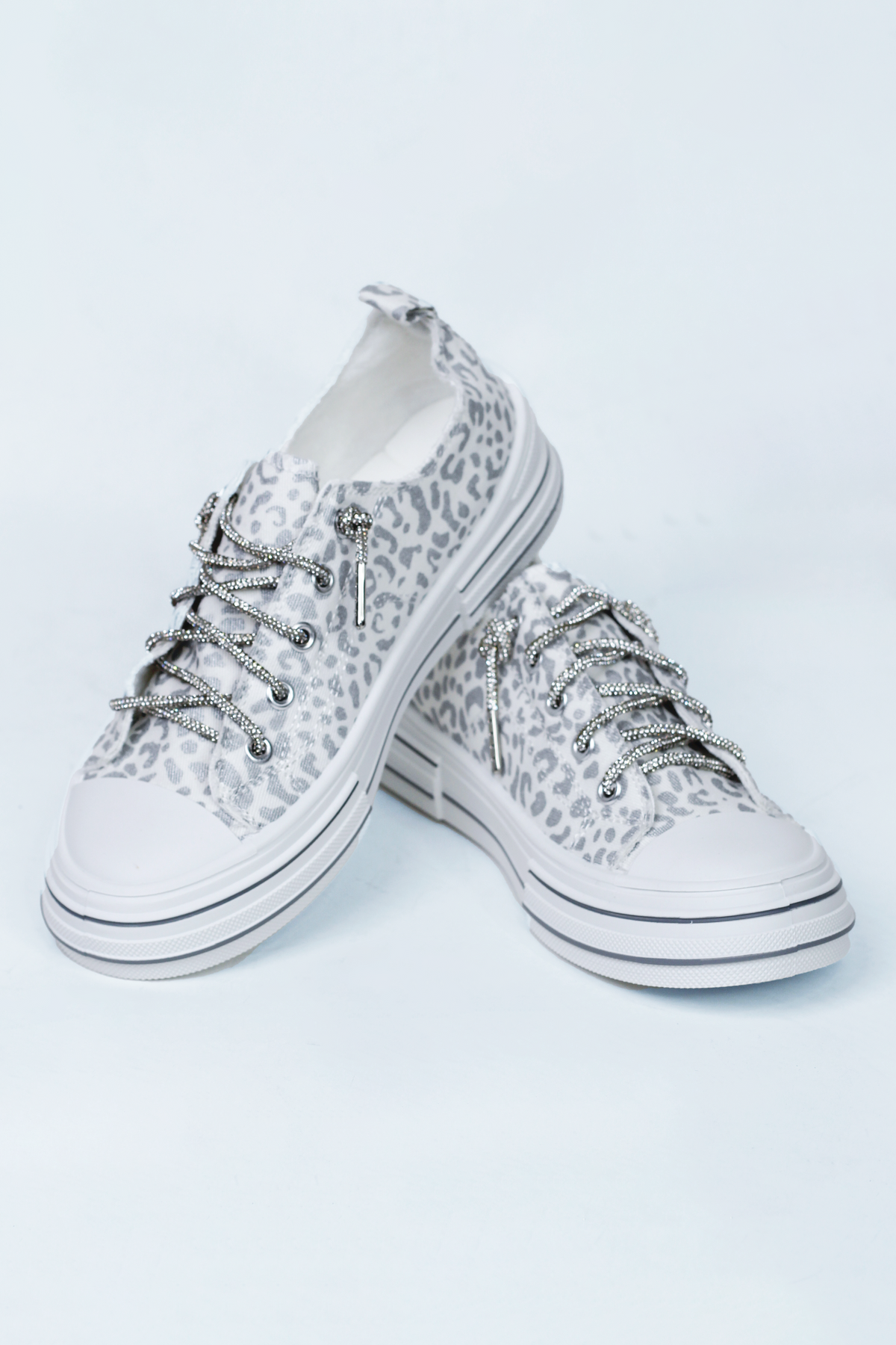 Canvas Sneakers w/ Rhinestone Shoe Laces