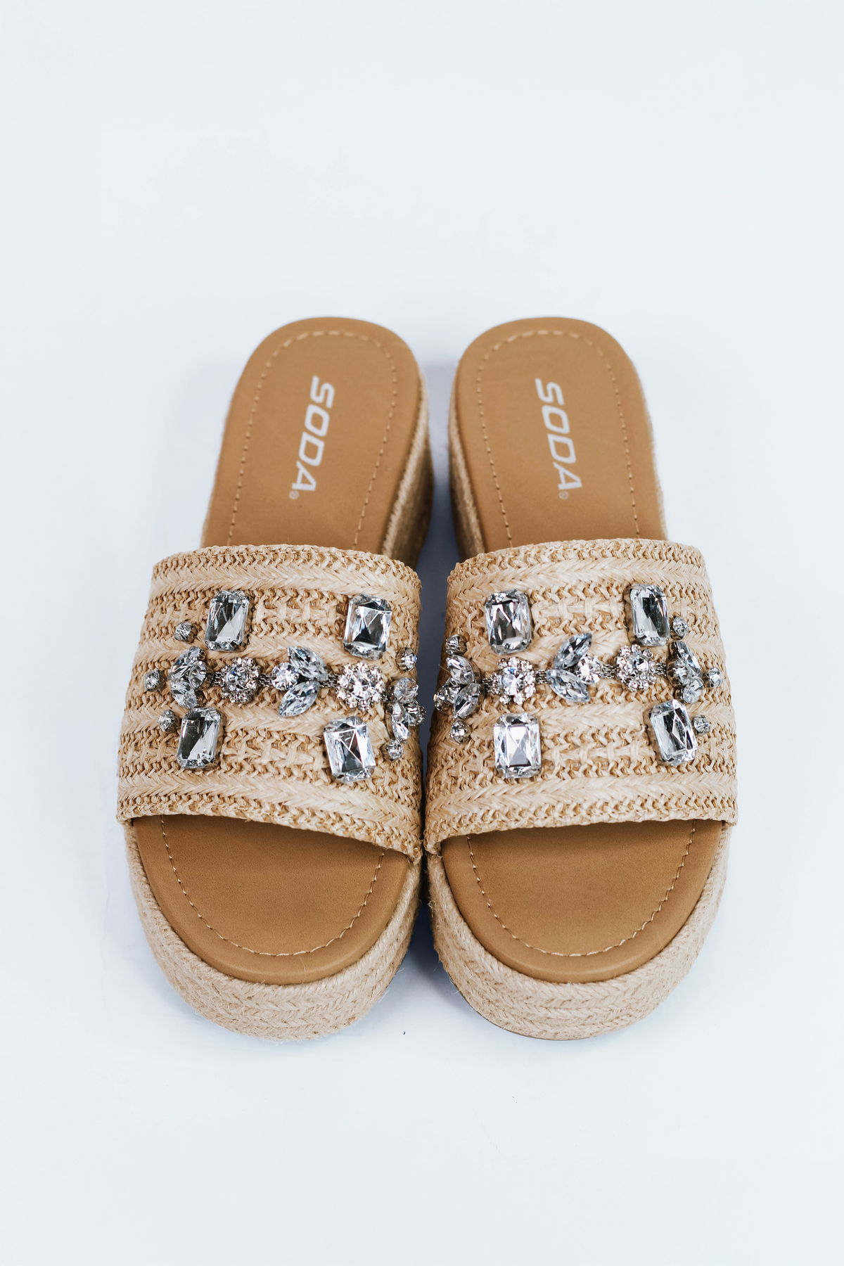Raffia Wedge Slides W/ Rhinestone Embellishment (SALE)